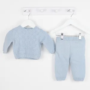 AW Sarah Louise Boys Knitted Waffle Blue 2 Piece Set