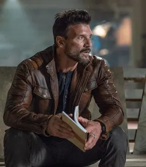 Boss Level Movie Frank Grillo Brown Leather Jacket