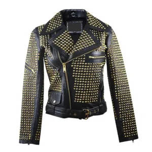 Buy Best Style Women Personalized Zipper Short Studded Leather Jacket