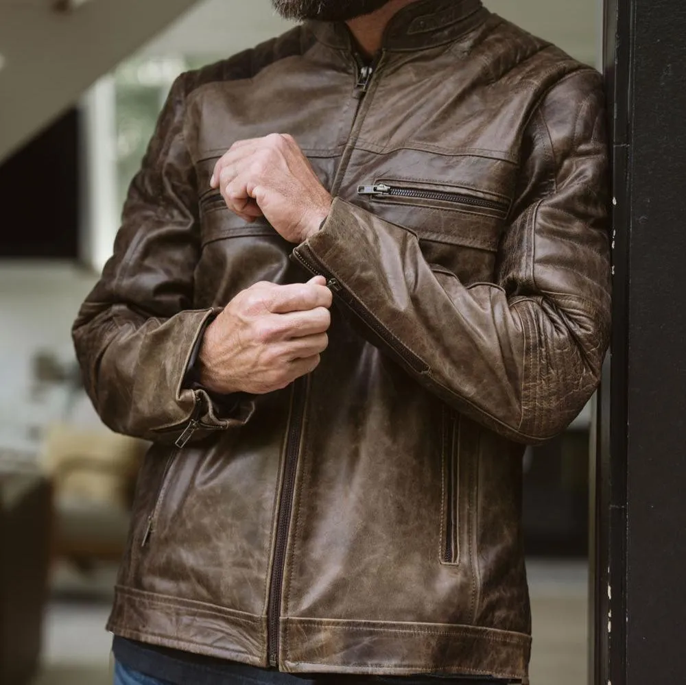 Cafe Racer Leather Jacket | Distressed Brown