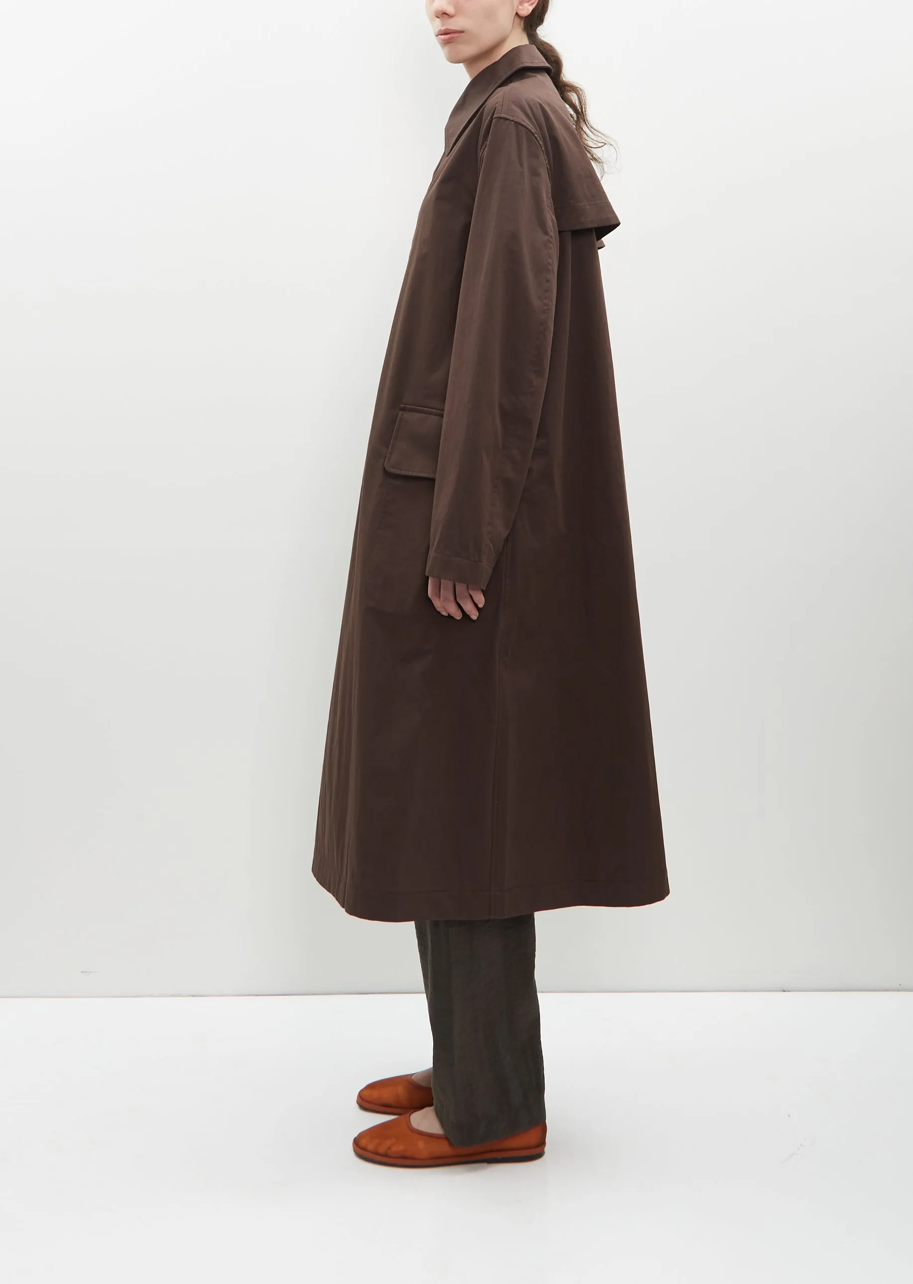 Cotton Blend Asymmetrical Raincoat — Aubergine