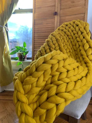 Giant Chunky Knit Blanket/Arm Knit Wool Throw/ Chunky Knit Merino Wool Throw Blanket