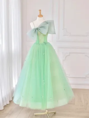 Green Tulle Short Prom Dress A-Line Evening Dress with Bow