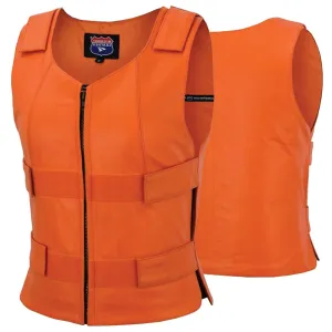 HL14945Orange Women Orange Bullet Proof Leather Vest