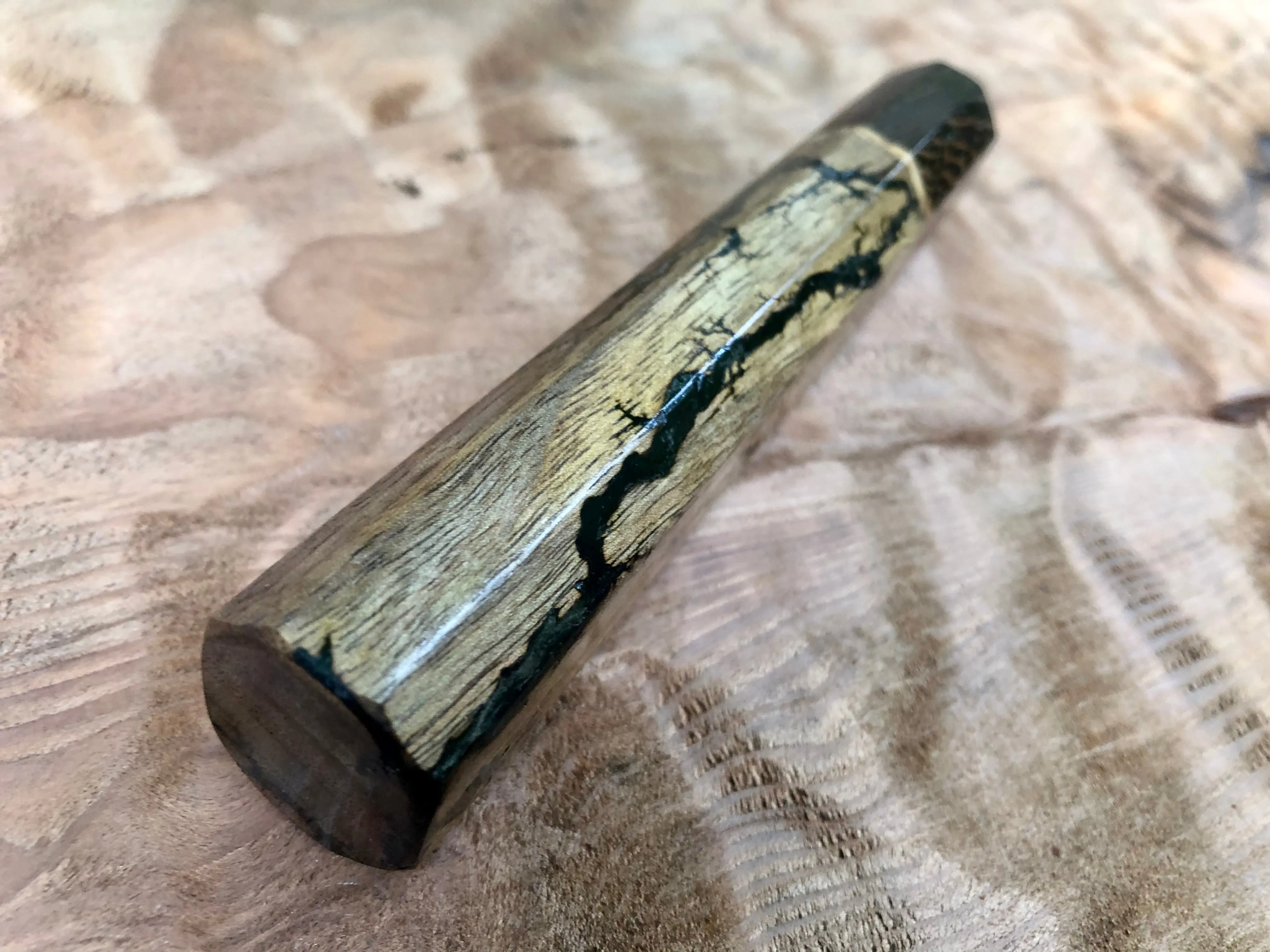 Japanese Knife Handle (Wa Handle) - Black Litchenberg on walnut