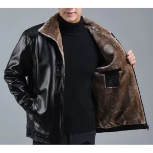 Loose Fit Fleece-Lined Leather Jacket