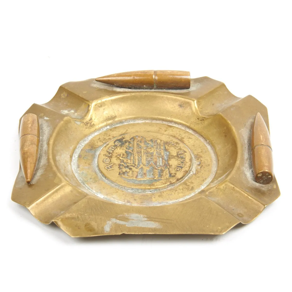 Original British WWI Trench Art Ashtray - Reims Cathedral in Flames