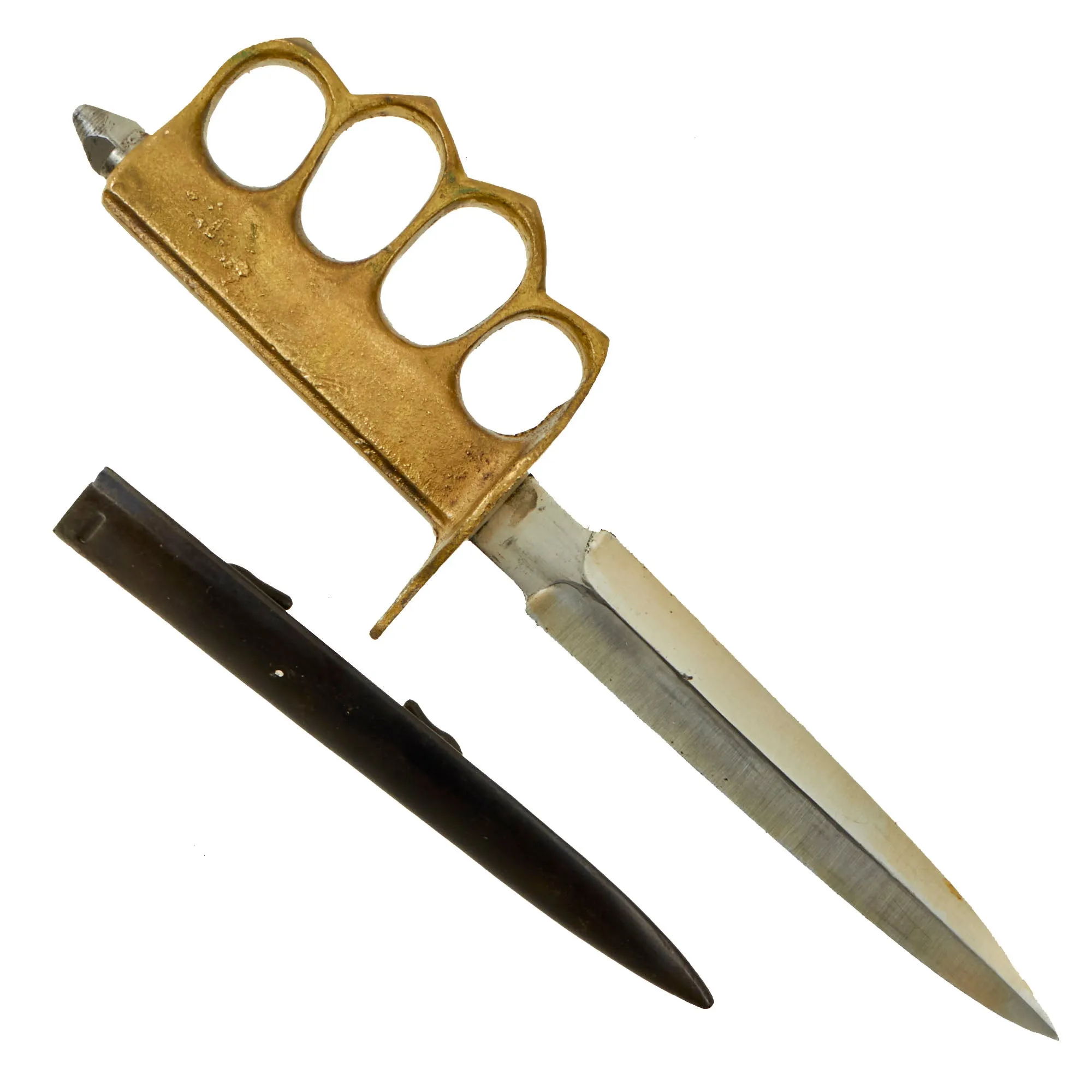 Original U.S. WWI Model 1918 Mark I Trench Knife by AU LION with Correct Steel Scabbard - Complete Marking