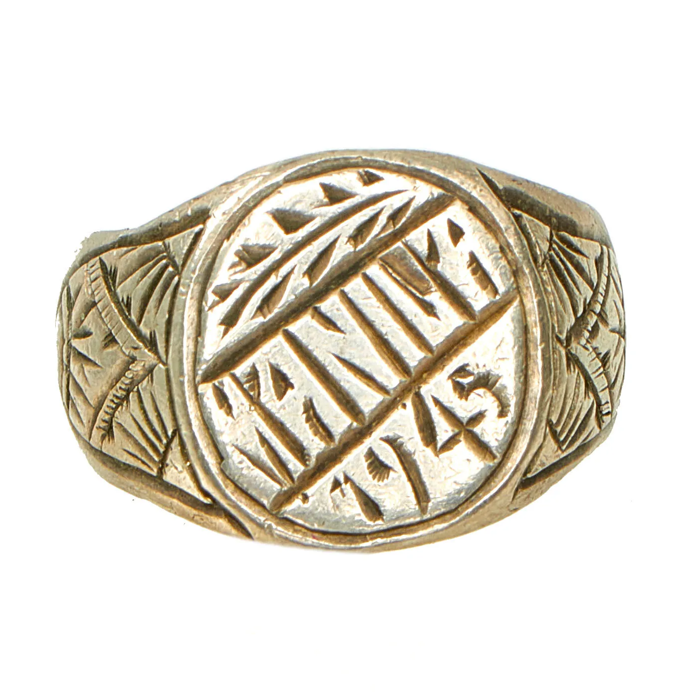 Original U.S. WWII Trench Art / Service Souvenir Ring Set of 3 Featuring a Manila Engraved Ring