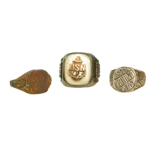 Original U.S. WWII Trench Art / Service Souvenir Ring Set of 3 Featuring a Manila Engraved Ring