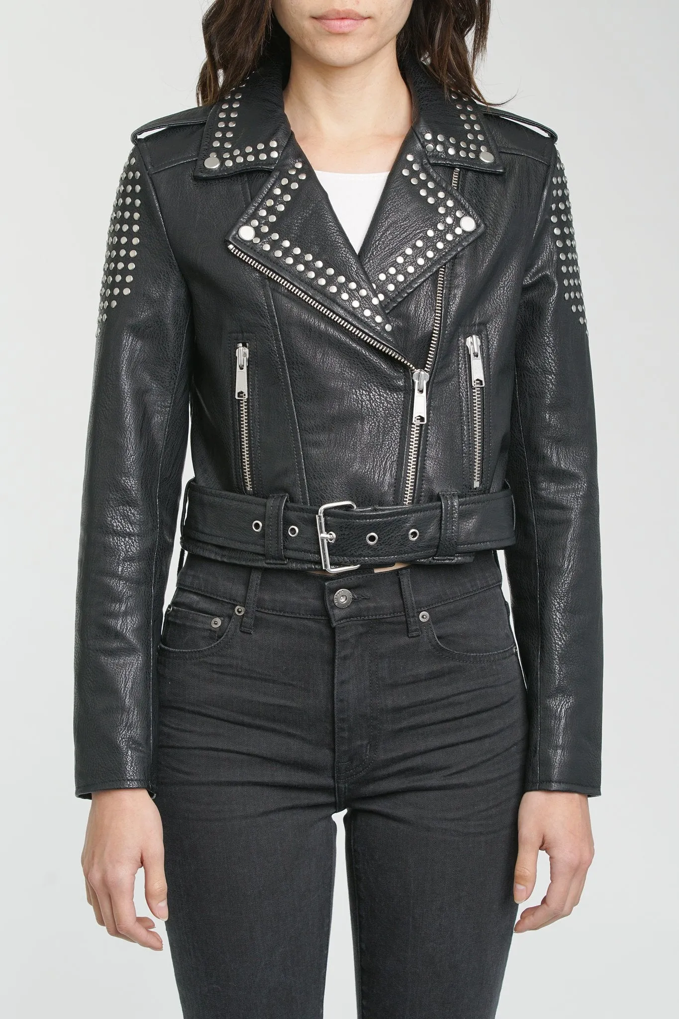 Pistola - Tracy Studded Cropped Moto Jacket