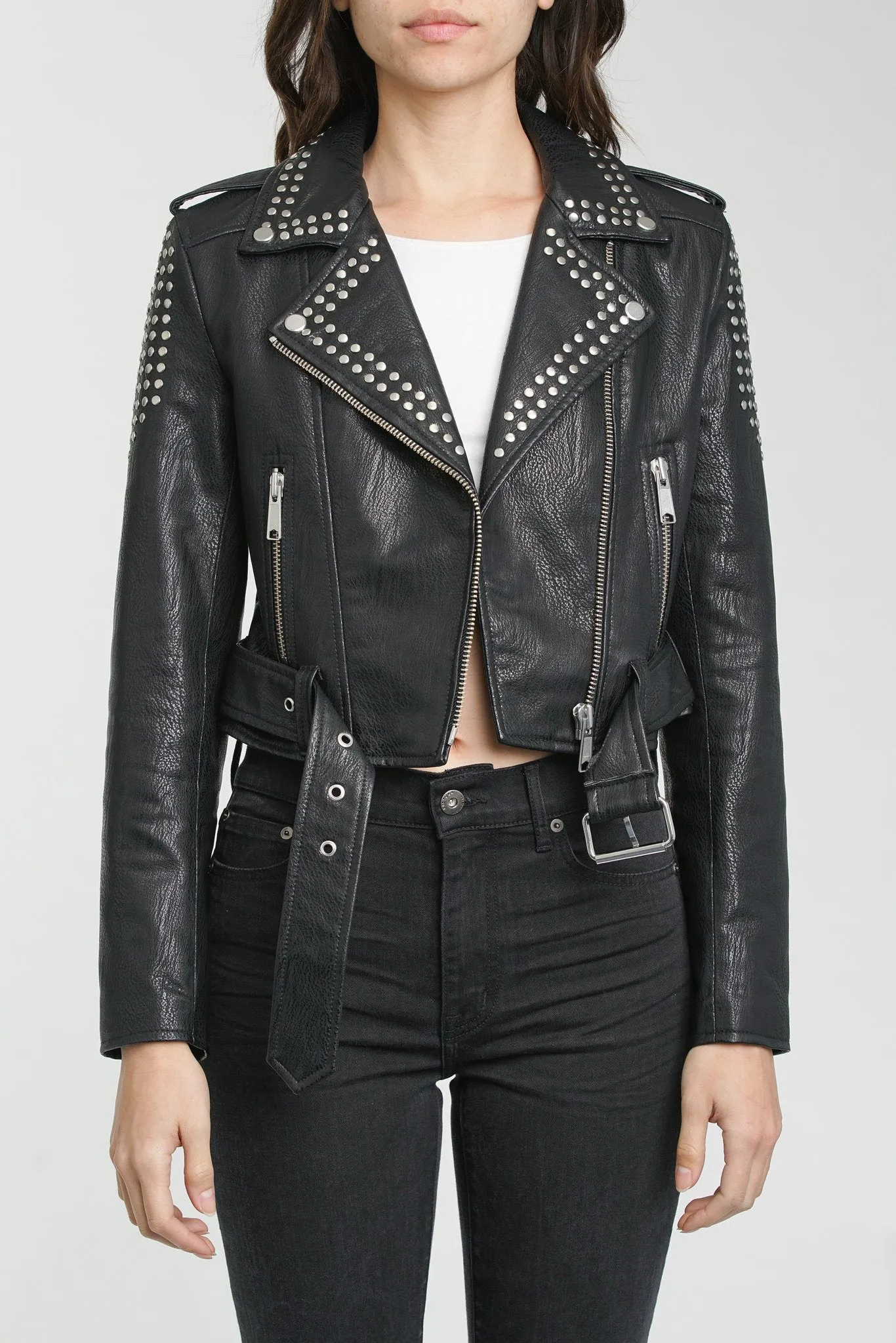 Pistola - Tracy Studded Cropped Moto Jacket