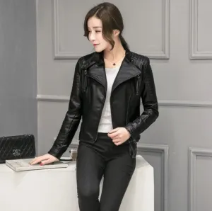 Slim Leather Jacket Motorcycle Leather Women Short