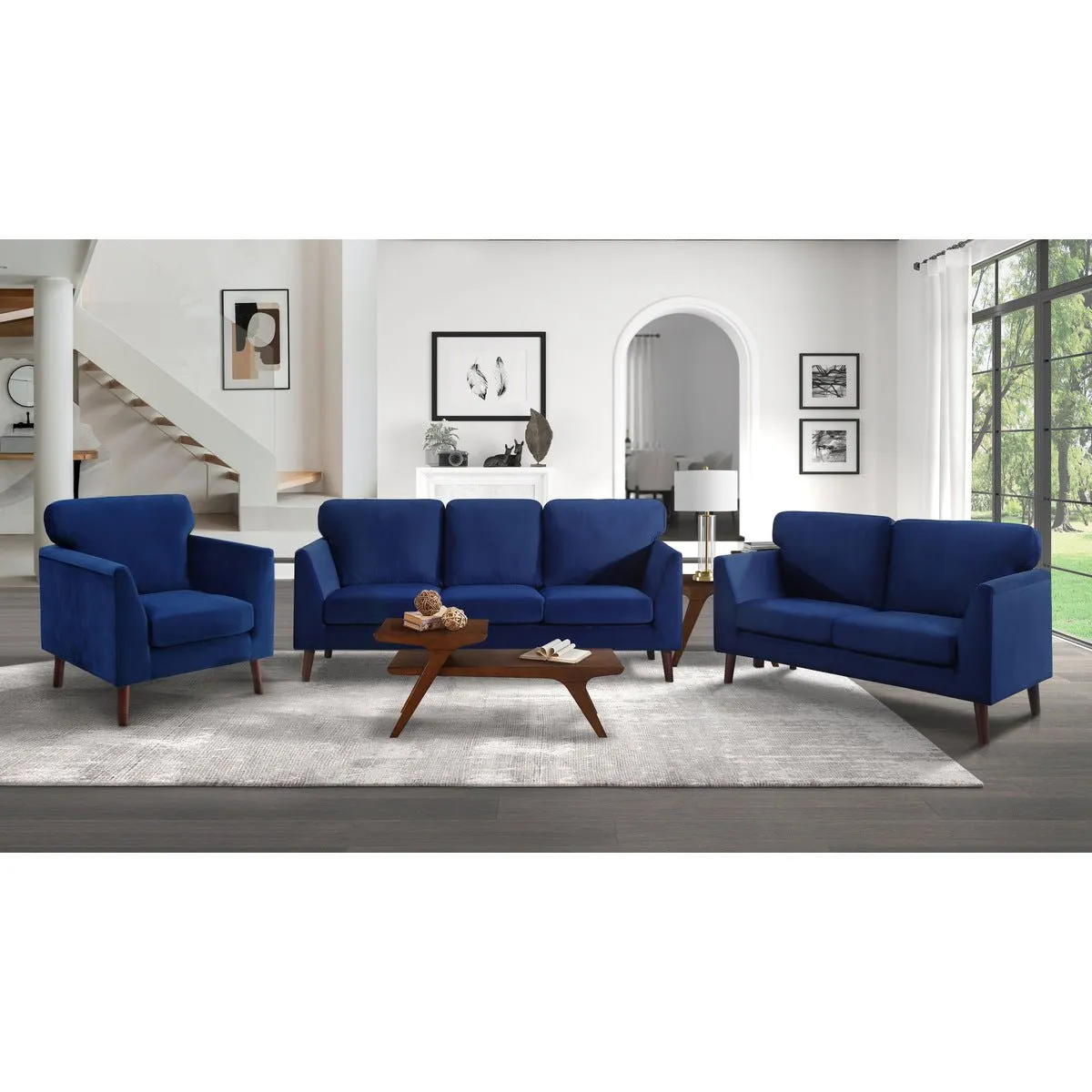 Tolley Collection Blue Velvet Fabric Sofa