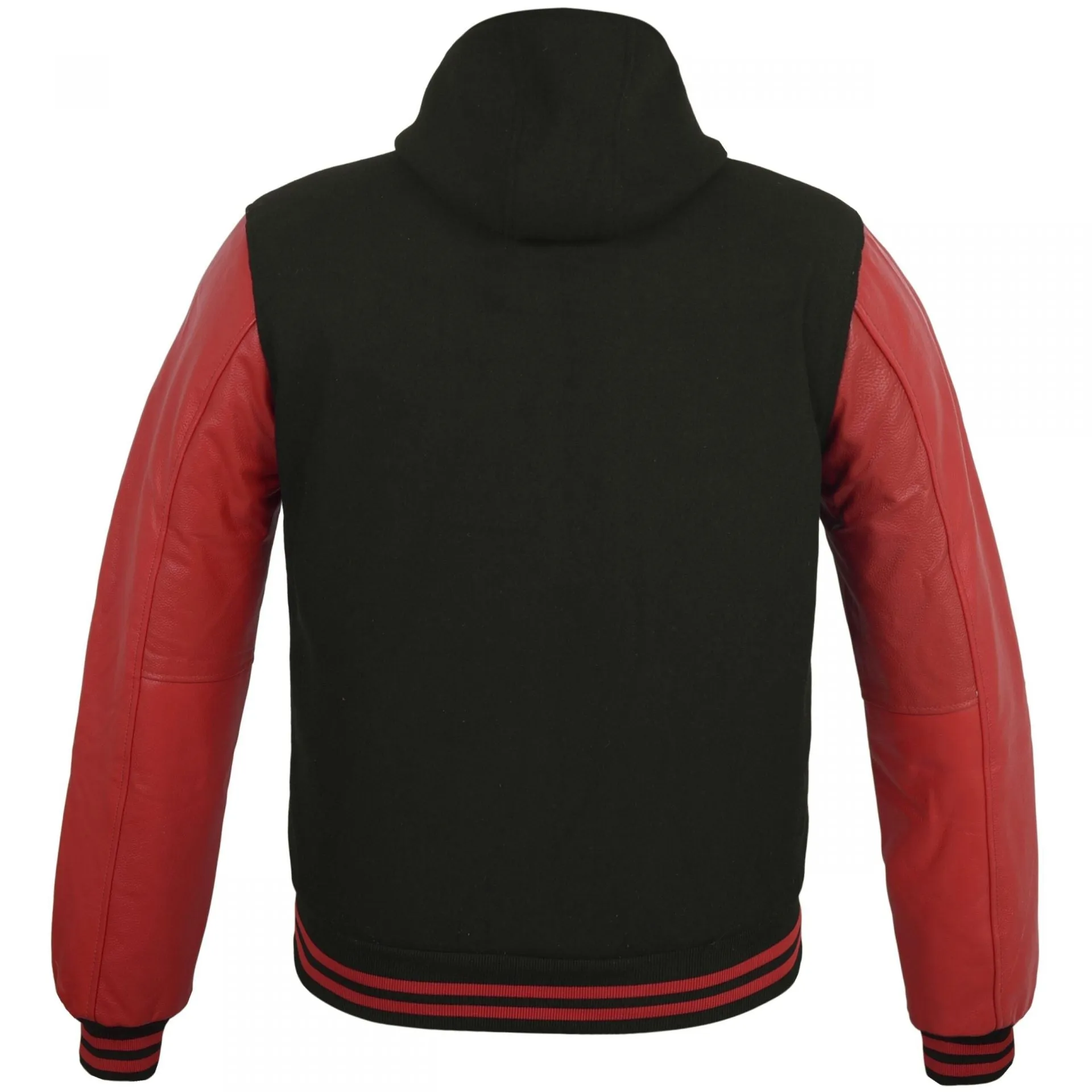 Women Hoodie Wool Leather College Varsity Jacket Style Black/Red Hoodie