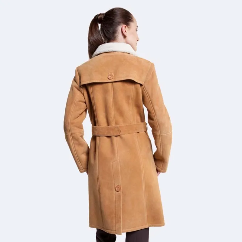 Women New Style Winter Shearling Long Alexa Tan Sheepskin Coat