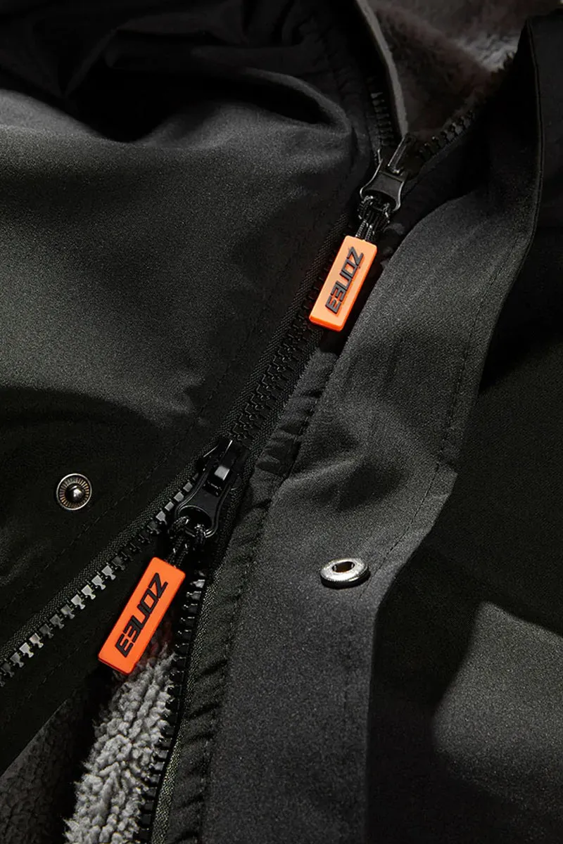 Zone3 - Heat-Tech Polar Fleece Parka Changing Robe Jacket - Black/Orange